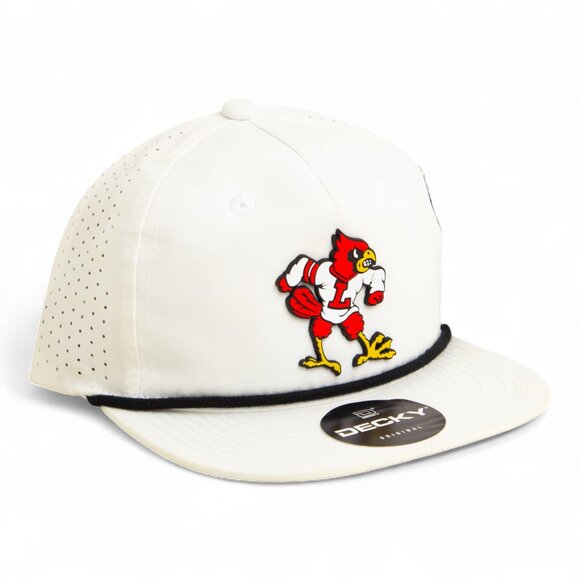Louisville Retro Circle Snapback – The Game Caps Louisville Cardinals Retro 3D Perforated Rope Hat- White/ Black